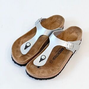 Birkenstock Gizeh Birko Flor Silver Metallic Womens 39 US 8/8.5